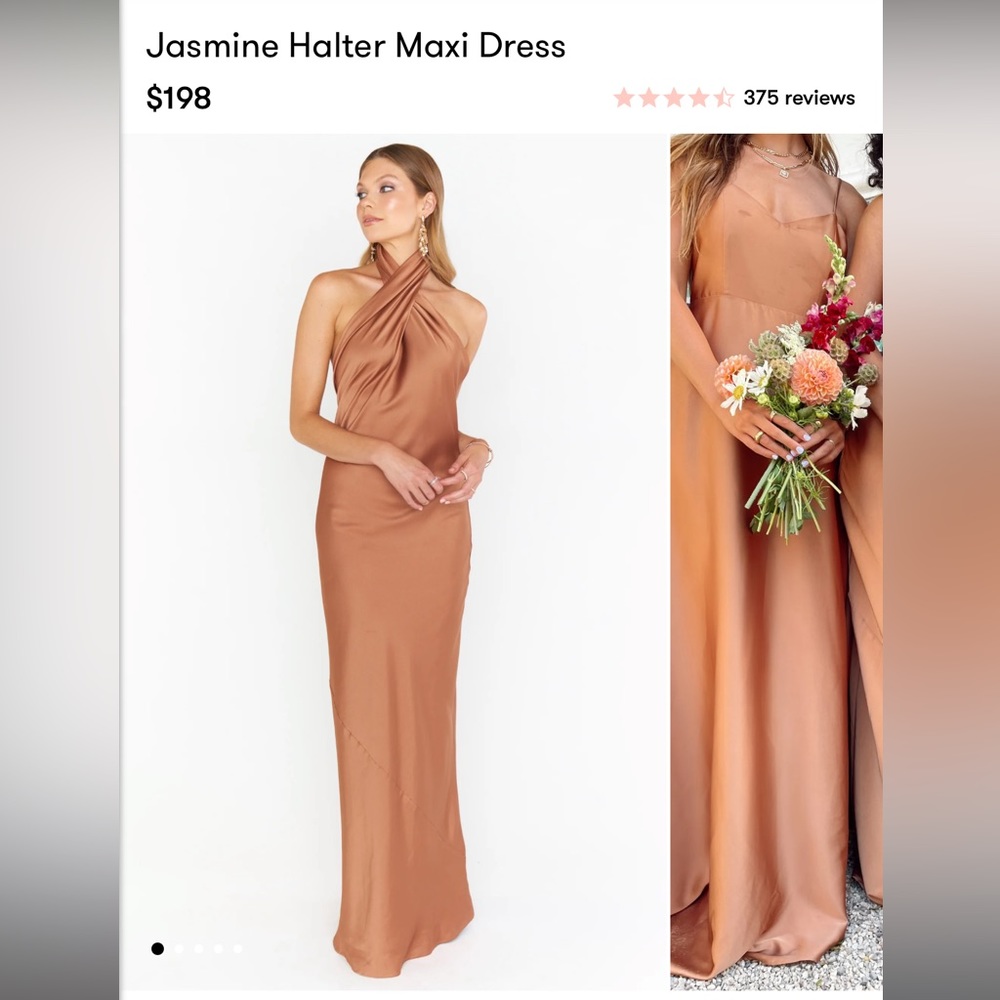 Worn once, copper halter maxi dress. Size small
